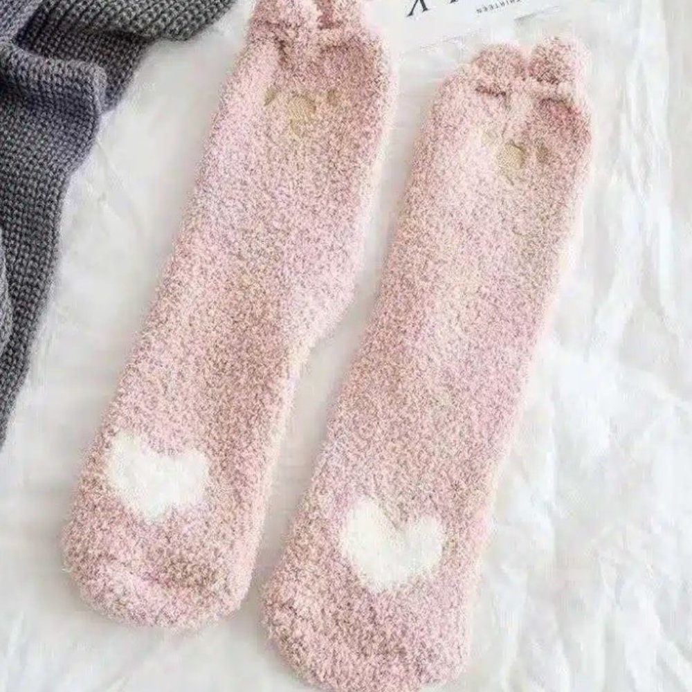 Warm & Fuzzy Cartoon Animal Socks (Pink)